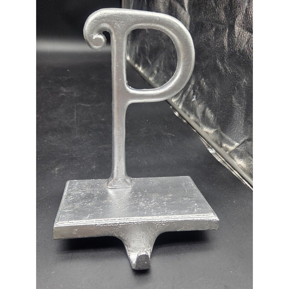 Heavy Metal Silver Tone Letter P Stocking Hanger Hook Cast Metal